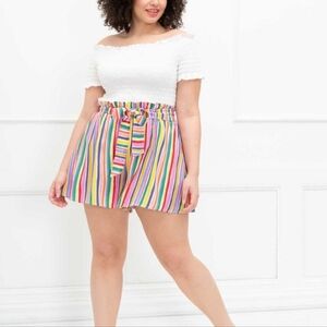 ELOQUII Elements Women's Plus Size Ruffle Waist Yellow Swing Shorts